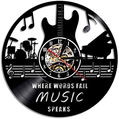 GJFLife Vinyl record Wall clock Musical instruments, Retro Silent Punctual Decoration Clocks Unique modern art gift idea for music fans-F d:34cm