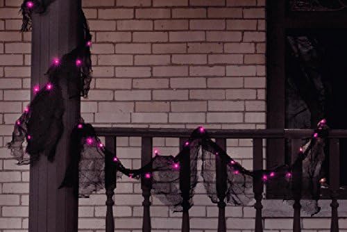 By Impact 9' Pre-lit Black Gauze Fabric Novelty Halloween Garland - Pink Purple Lights