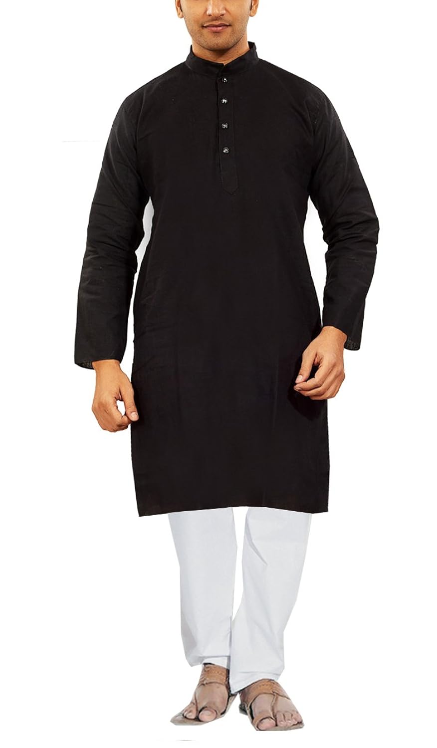 jbn creation men black cotton kurta with white pyjama