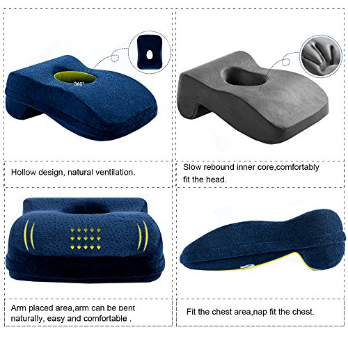 WER Nap Sleeping Pillow Cushion AF8 Bamboo Charcoal Memory Foam Pillow Slow Rebound Desk Nap Pillow with Hollow Design Ideal for Face Down Sleeper Back Support, Removable Washable Velvet Cover