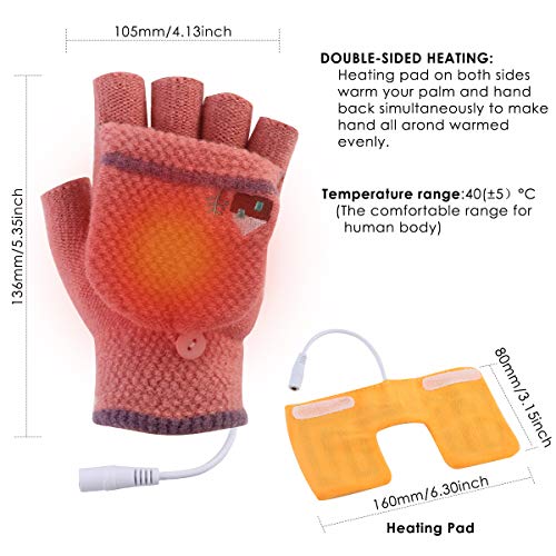 Unisex Women's & Men's USB Heated Gloves Mitten Winter Hands Warm Laptop Gloves,Yinuoday Full & Half Heated Fingerless Heating Knitting Hands Warmer Washable Design (Women Rose)