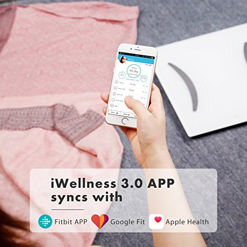 Bluetooth Body Fat Scale,VICOODA Bathroom Scale with IOS and Android App Smart Wireless Digital Scale for Body Weight, Body Fat, Body Water, Muscle Mass, Bone Mass, BMI, BMR and Visceral Fat - White