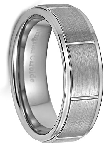 EnvyJ Boxser Brush Silver 8MM Tungsten Carbide Mens Wedding Band Ring in Comfort Fit 12