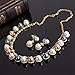 Moochi 18K Gold Plated Pearl Beads Curve Pedant Necklace Earrings Jewelry Set
