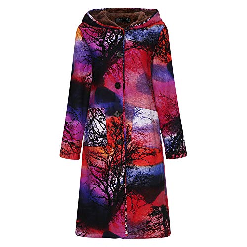 Womens Long Coats Duseedik Winter Warm Down Jackets Outwear Floral Print Plaid Hooded Pockets Oversize Coats Vests Red - Thumbnail 3