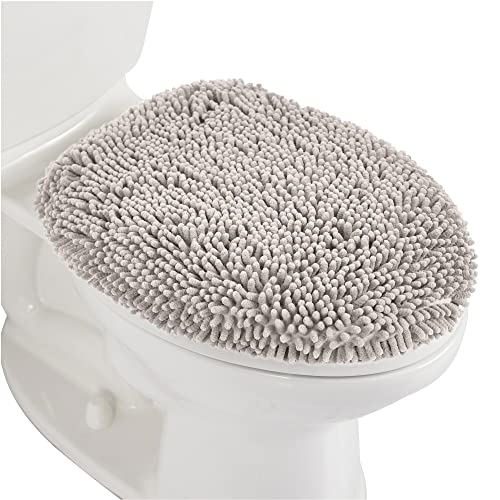 GORILLA GRIP Soft Chenille Bathroom Toilet Lid Cover, Machine Washable Seat Covers, 19.5x18.5, Stays in Place Rubber Backing, Fits Most Round, Elongated and Oblong Lids, Accessories Decor, Oatmeal