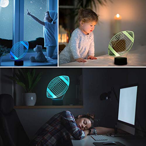 image for Rugby Football 3D Lamp Optical Illusion Night Light, Gawell 7 Color Ch