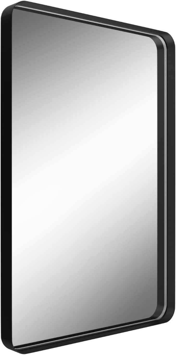 NXHOME Rectangle Metal Frame Wall Mirror for Bathroom 18 x 24 Inch Wall Mounted Vanity Mirror Rounded Corner Black Frame Decorative Mirrors for Living Room Bedroom: Furniture & Decor