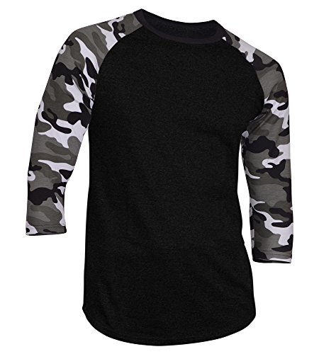Dream USA Men s Casual 3/4 Sleeve Baseball Tshirt Raglan Jersey Shirt Black/Lt Camo 3XL