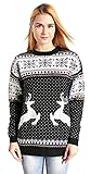 V28 Women's Christmas Reindeer Snowflakes Sweater Pullover (Tag S (US size 6), Black-PairedRD)