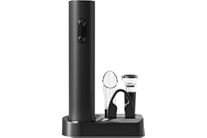 ELMWAY Electric Wine Opener Set, Electric Wine Bottle Opener with Storage Base/Wine Aerator Pourer/Foil Cutter/Wine Stopper (Black, Battery Operated, 4 x AA Batteries Not Included)