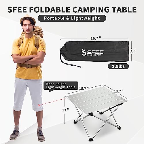Sfee Folding Camping Table - Portable Table Pliante Camping Ultralight Aluminum Camp Table Lightweight Compact Roll Up Picnic Table for Outdoor Hiking BBQ Kitchen Fishing Beach with Carry Bag (Silver)