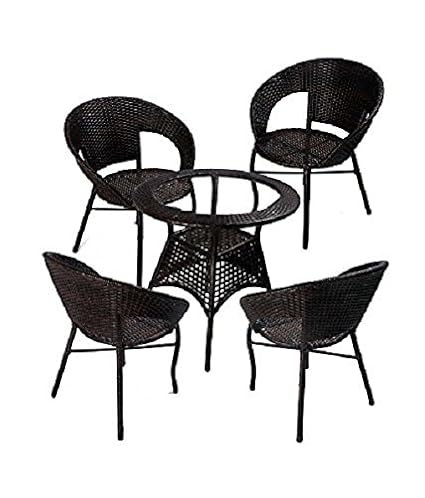 SK Outdoor/balcony/garden/indoor use wicker table chair set of 5 - Black/Dark brown
