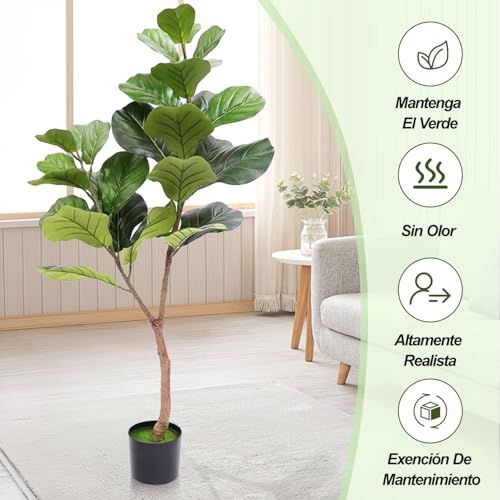 KIROTLA 2 Piezas Árbol Artificial De Hojas Decorativas De Violín De 1.2m En Maceta Imitación De Higuera Y Palmera Artificial 0.9m para Hogar Oficina Sala De Estar Interior Y Exterior