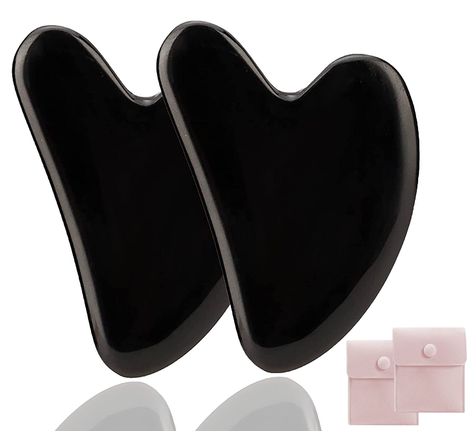 Gua Sha Facial Tools, Jade Gua Sha Stones Massage Scraping for Physical Therapy and SPA Acupuncture Therapy Used for Face, Eyes, Neck and Body (Black 2 Pcs)