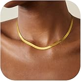 Wowshow 14K Gold Plated Italian Snake Chain Necklace Flat Herringbone Choker Dainty Necklace Bracelet Set for Women 16-18-20 Inch