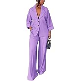 Casual Blazer Pants Suits for Women Dressy Oversized Long Sleeve Blazer and Wide Leg Pants 2 Piece Outfits