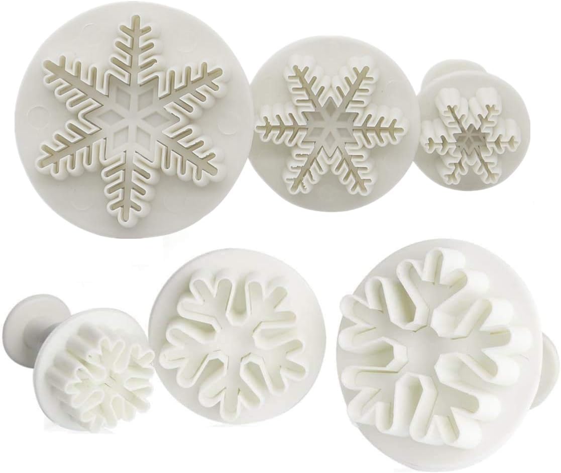 6Pcs Fondant Cookie Cutter Cupcake Decorating Fondant Mould Snowflake Cake Decorating Tools for Wedding Birthday Baby Shower Party Cake Decoration (White)