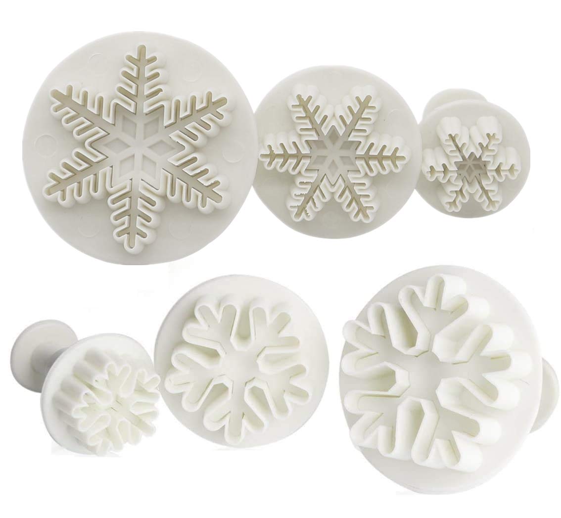 6Pcs Fondant Cookie Cutter Cupcake Decorating Fondant Mould Snowflake Cake Decorating Tools for Wedding Birthday Baby Shower Party Cake Decoration (White)