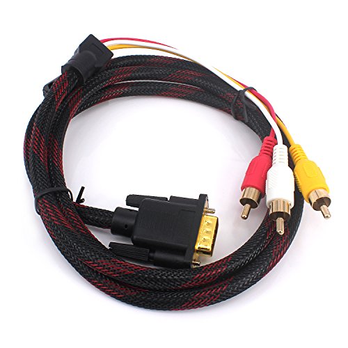 Yeworth 3RCA to VGA Cable, 5ft/1.5m Nylon Fiber Braided 3RCA Male to VGA Male Video Component Converter Adapter Cable Gold Plated for TV Monitor Projector - Thumbnail 5