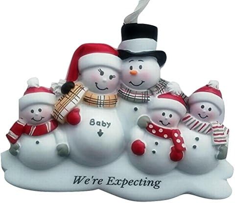 Snowmen Family We're Expecting a Baby Personalized Christmas Ornament (Family of 5)