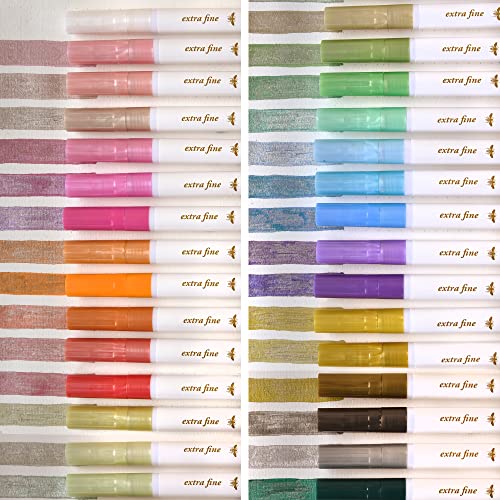 Primrosia 30 Metallic Acrylic Paint Pens Extra Fine Tip Markers Set