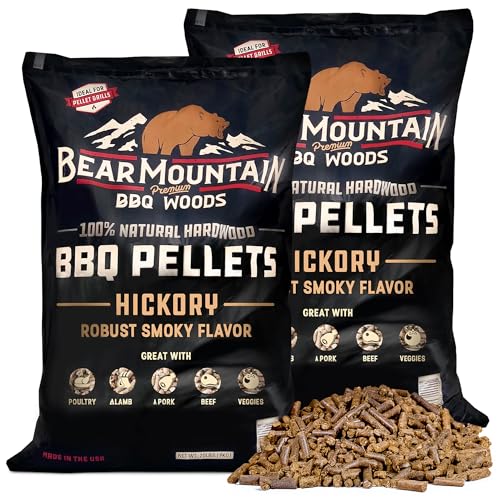 Bear Mountain Hickory Wood Pellets for Smoker and Grill, 20lb Bag, 2-Pack
