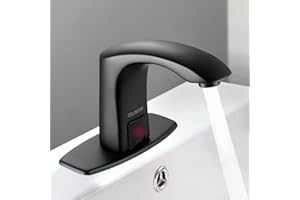 CDLODIN Touchless Bathroom Sink Faucet Modern Brass Automatic Sensor Hands Free Lavatory Single Hole Matte Black Bathroom Faucets with Hole Cover Plate
