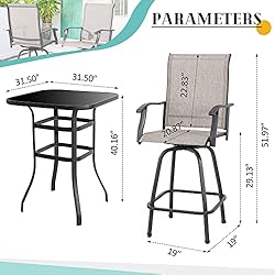 Vongrasig 3 Piece Patio Swivel Bar Set, All Weather