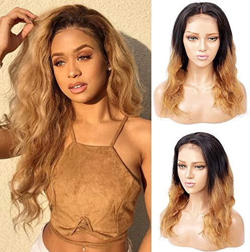 Feelgrace 250% Density Lace Front Wig Human Hair Ombre Body Wave Wigs Ombre Blonde Virgin Hair Wig (10 Inch, 1B/27)