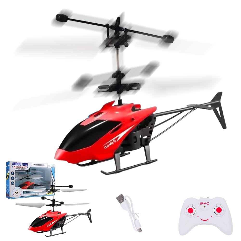 LKNBIF RC Helicopter Toy, Remote Control Helicopter for Kids, Altitude Hold RC Helicopters with Gyro Light Airplane Model Radio Controlled Aircraft Flying Toys Gift for Birthday, Christmas-Red
