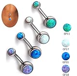 HOPIE Stainless Steel Opal Stone Belly Button Rings Body Jewelry Piercings Navel Rings Barbells Piercings