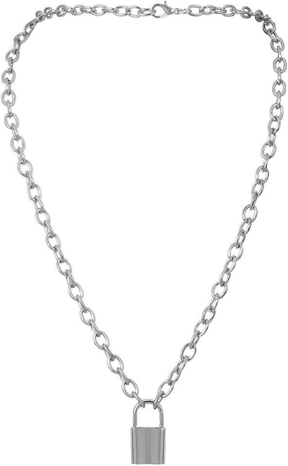 MERRYHE Ladies Vintage Long Chain Alloy Lock Pendant Necklaces Fashion Sweater Chain for Girls Women Gifts,Silver