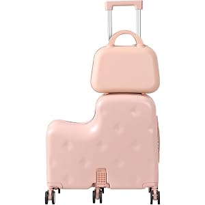 YOXIER Kids Suitcases for Girls, 20" Ride On Suitcase for Kids, | Toddler Suitcase & Kid Luggage with Wheels, Scooter Suitcas
