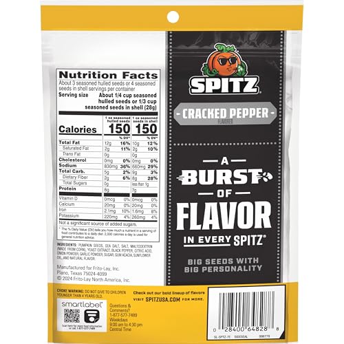 SPITZ PUMPKIN SEEDS, CRACKED PEPPER, 4 OZ SNACK BAG