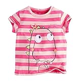 Coralup Little Girls Cute Dinosaur Pink Striped Tee Tops 18M-6T