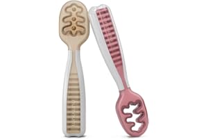 NumNum Baby Spoons Set, Pre-Spoon GOOtensils for Kids Aged 6+ Months - First Stage, Baby Led Weaning (BLW) Spoon - Self Feeding, Silicone Toddler Food Utensils - 2 Spoons, Beige/Mauve