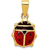 JewelryWeb 14k Gold Polished Red Black Enamel Ladybug Pendant Necklace 10x8mm Wide Pendant for Women