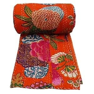 Amazon.com: Floral Print Decorative Kantha Stitch Quilt