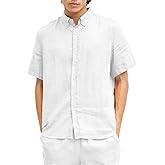 Amazhiyu Men's Linen Short Sleeve Shirt Summer Casual Button-Up Vacation Top