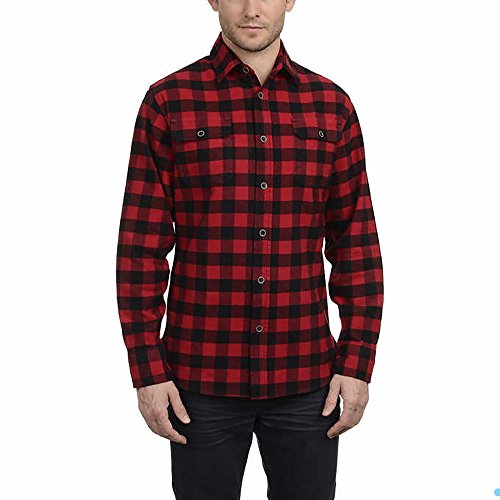 JACHS Men’s Brawny Flannel Shirt (LT, Red Buffalo Check)