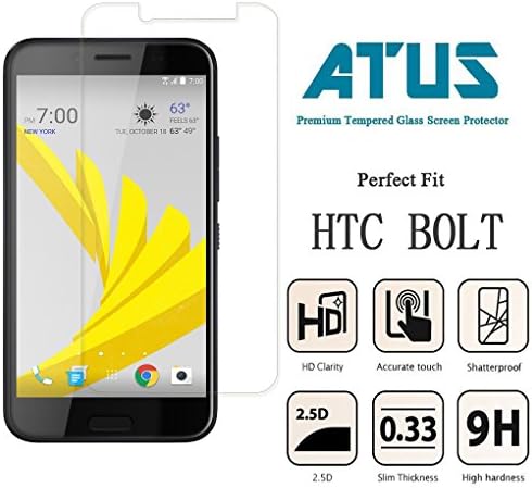 [2-Pack] HTC Bolt Screen Protector, ATUS [Twin Pack] Ultra-Thin Toughened Shatterproof [Tempered Glass] Screen Protector [Life-Time Warranty] (2-Pack)