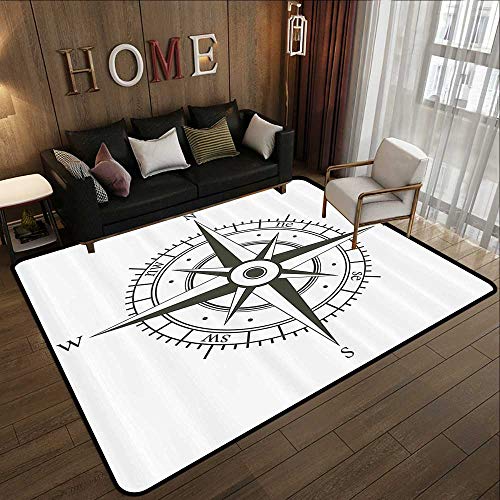 American Floor mats,Compass Decor Collection,Wind Rose Old Fashion Navigational Equipments Orienteering Illustration Print,Gray White 71"x 106" Rug Bathroom Mat