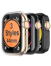 [3 Style] MARGE PLUS for Apple Watch Screen Protector 44mm, Case for iWatch Series 4   Series 5, Soft TPU All Around Cover, 1 Clear & 1 Black, 1 Shock-Proof Bumper Case Black