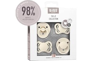BIBS Try-It Collection | 4-Pack Soothers | BPA-Free Round, Anatomical & Symmetrical Nipple | Natural Rubber Latex/Silicone | Made in Denmark | 0-6 Months | Ivory