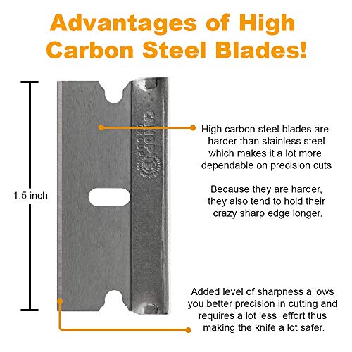 CANOPUS Single Edge Industrial Razor Blades, 100 Made in USA, Heavy Duty Straight Edge Razors