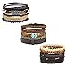 Jusnova 5-12 Pcs Leather Bracelet for Men Women Wooden Beaded Bracelets Cuff Adjustable