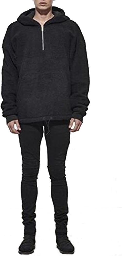 HANGJIA Streetwear Hip-hop Oversized Half Zipper Pullover Fleece Sherpa Hoodies Men