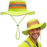 High Visibility Reflective Sun Hat Mesh Work Safety Boonie Hat UPF50+ Wide Brim Bucket Cap for Outdoor Hiking Men Women
