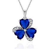 VONSSY Elegant Clover Pendant Necklace | Emerald Green Gemstone Irish Shamrock Pendant | Platinum Gold Plated Chain | Meaningful Jewelry Gift for Women Mother Girlfriend